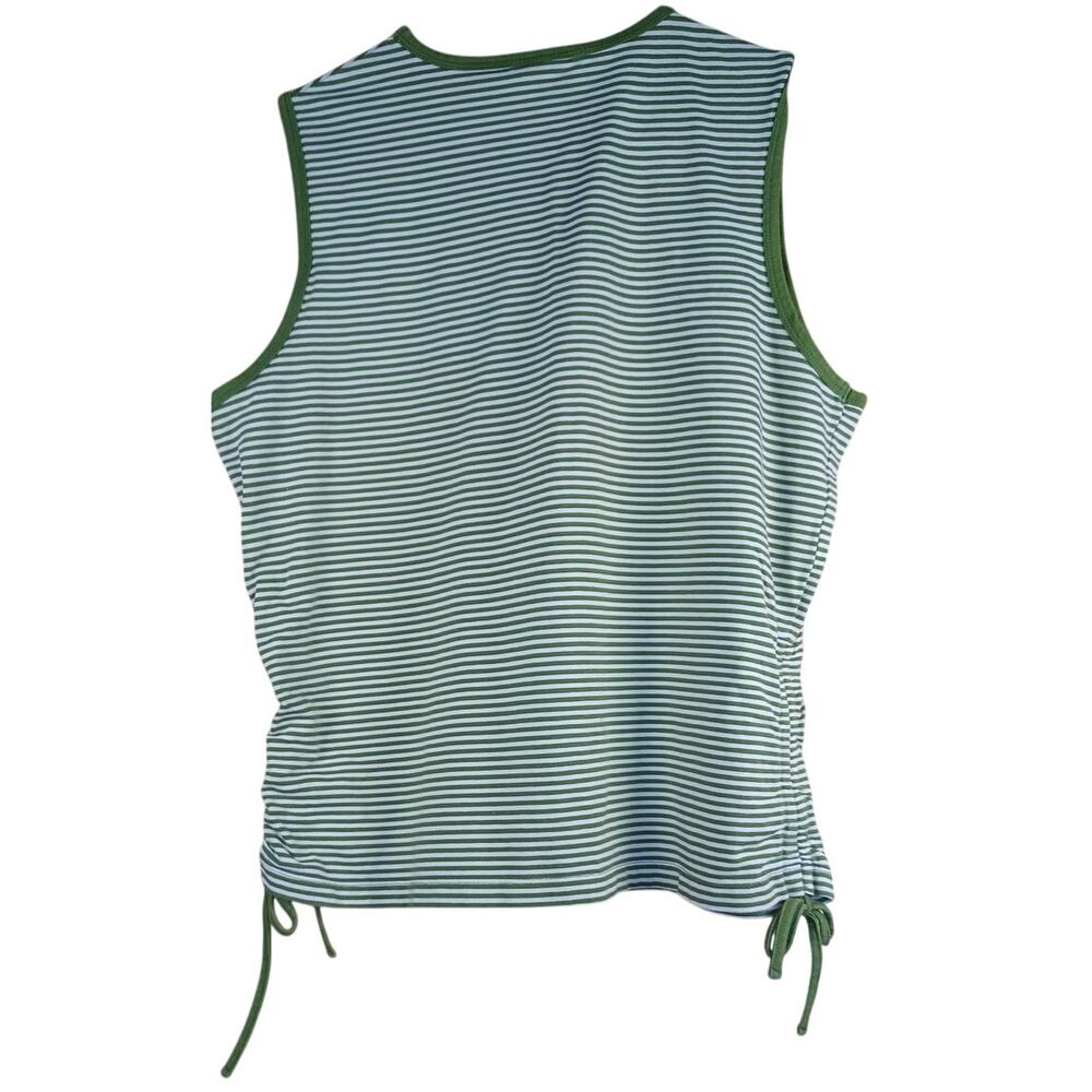 Route 66 Y2K Green Striped Ruched Tank Top Size L Stretch Side Tie Sleeveless - Picture 6 of 8